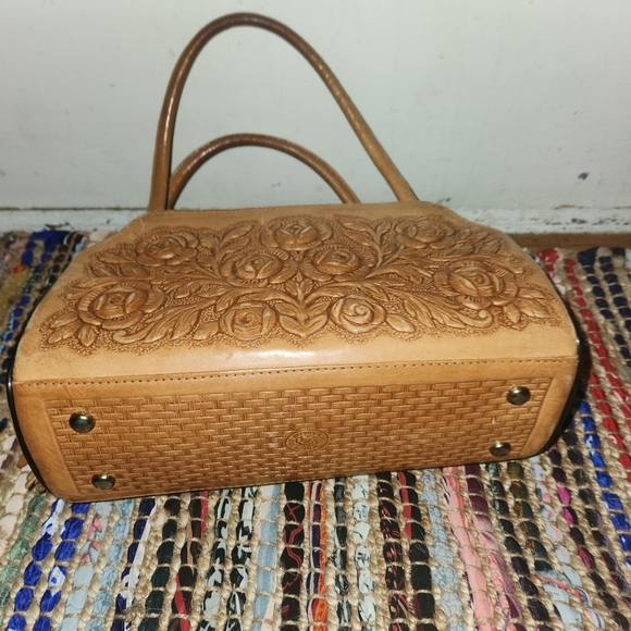 Vintage Mont-Abur Mexico Tooled Leather Purse Handbag Floral Theme - Picture 4 of 8